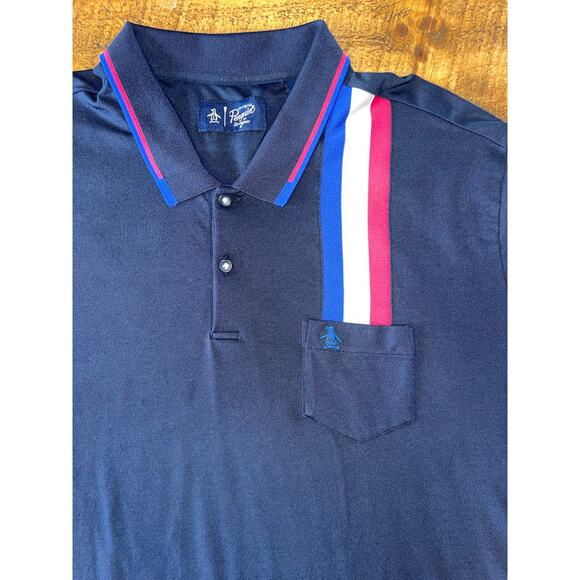 Mens Oringinal Penguin Navy Blue White Pink Stripe Detail Short Sleeve Polo XXXL - Picture 4 of 7